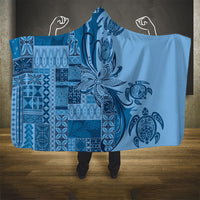 Talofa Samoa Mamanu Siapo Mix Malu Hooded Blanket Cool Blue Frangipani and Turtles