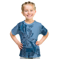 Talofa Samoa Mamanu Siapo Mix Malu Kid T Shirt Cool Blue Frangipani and Turtles