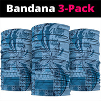 Talofa Samoa Mamanu Siapo Mix Malu Neck Gaiter Cool Blue Frangipani and Turtles LT7 package One Size: 25*50cm Blue - Polynesian Pride