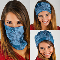 Talofa Samoa Mamanu Siapo Mix Malu Neck Gaiter Cool Blue Frangipani and Turtles LT7 - Polynesian Pride