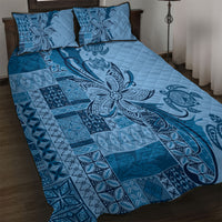 Talofa Samoa Mamanu Siapo Mix Malu Quilt Bed Set Cool Blue Frangipani and Turtles LT7 Blue - Polynesian Pride