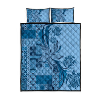 Talofa Samoa Mamanu Siapo Mix Malu Quilt Bed Set Cool Blue Frangipani and Turtles LT7 - Polynesian Pride