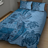Talofa Samoa Mamanu Siapo Mix Malu Quilt Bed Set Cool Blue Frangipani and Turtles LT7 - Polynesian Pride