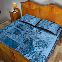 Talofa Samoa Mamanu Siapo Mix Malu Quilt Bed Set Cool Blue Frangipani and Turtles LT7 - Polynesian Pride