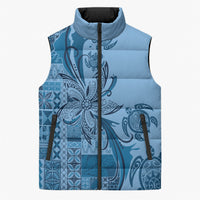 Talofa Samoa Mamanu Siapo Mix Malu Sleeveless Puffer Jacket Cool Blue Frangipani and Turtles LT7 Unisex Blue - Polynesian Pride