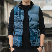 Talofa Samoa Mamanu Siapo Mix Malu Sleeveless Puffer Jacket Cool Blue Frangipani and Turtles LT7 - Polynesian Pride