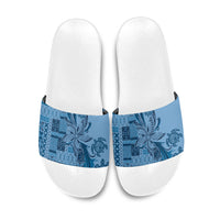 Talofa Samoa Mamanu Siapo Mix Malu Slide Sandals Cool Blue Frangipani and Turtles
