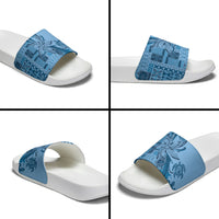 Talofa Samoa Mamanu Siapo Mix Malu Slide Sandals Cool Blue Frangipani and Turtles