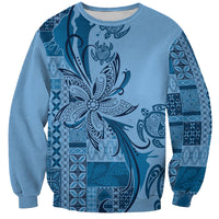Talofa Samoa Mamanu Siapo Mix Malu Sweatshirt Cool Blue Frangipani and Turtles
