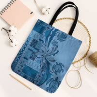Talofa Samoa Mamanu Siapo Mix Malu Tote Bag Cool Blue Frangipani and Turtles LT7 Black Strap One Size Blue - Polynesian Pride