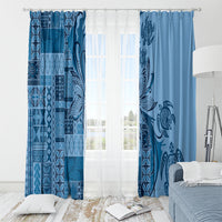 Talofa Samoa Mamanu Siapo Mix Malu Window Curtain Cool Blue Frangipani and Turtles