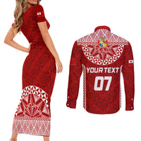 Personalised Tonga Rugby Couples Matching Short Sleeve Bodycon Dress and Long Sleeve Button Shirts Mate Ma'a Tonga Champions LT7 - Polynesian Pride