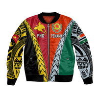 Personalised Papua New Guinea Mix Penama Bomber Jacket Tribal Patterns Half-Half Style LT7 Unisex Colorful - Polynesian Pride