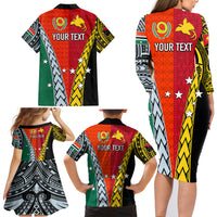 Personalised Papua New Guinea Mix Penama Family Matching Long Sleeve Bodycon Dress and Hawaiian Shirt Tribal Patterns Half-Half Style LT7 - Polynesian Pride