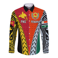 Personalised Papua New Guinea Mix Penama Long Sleeve Button Shirt Tribal Patterns Half-Half Style LT7 Unisex Colorful - Polynesian Pride