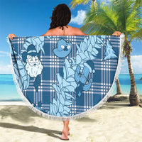 Blue Palaka Hawaii Cowboy Christmas Beach Blanket Paniolo Mix Maile Lei - Polynesian Pride