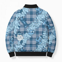 Blue Palaka Hawaii Cowboy Christmas Bomber Puffer Jacket Paniolo Mix Maile Lei - Polynesian Pride