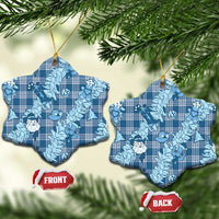 Blue Palaka Hawaii Cowboy Christmas Ceramic Ornament Paniolo Mix Maile Lei - Polynesian Pride