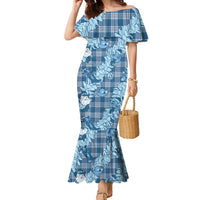 Blue Palaka Hawaii Cowboy Christmas Family Matching Mermaid Dress and Hawaiian Shirt Paniolo Mix Maile Lei - Polynesian Pride