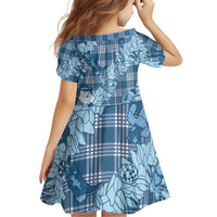 Blue Palaka Hawaii Cowboy Christmas Family Matching Off Shoulder Short Dress and Hawaiian Shirt Paniolo Mix Maile Lei - Polynesian Pride