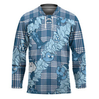 Blue Palaka Hawaii Cowboy Christmas Hockey Jersey Paniolo Mix Maile Lei LT7 Unisex Blue - Polynesian Pride