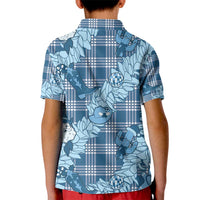 Blue Palaka Hawaii Cowboy Christmas Kid Polo Shirt Paniolo Mix Maile Lei - Polynesian Pride