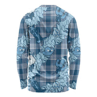 Blue Palaka Hawaii Cowboy Christmas Long Sleeve Shirt Paniolo Mix Maile Lei - Polynesian Pride