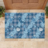 Blue Palaka Hawaii Cowboy Christmas Rubber Doormat Paniolo Mix Maile Lei - Polynesian Pride