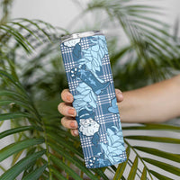 Blue Palaka Hawaii Cowboy Christmas Skinny Tumbler Paniolo Mix Maile Lei - Polynesian Pride