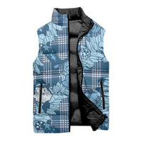Blue Palaka Hawaii Cowboy Christmas Sleeveless Puffer Jacket Paniolo Mix Maile Lei - Polynesian Pride