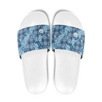 Blue Palaka Hawaii Cowboy Christmas Slide Sandals Paniolo Mix Maile Lei - Polynesian Pride