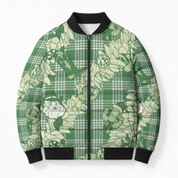 Green Palaka Hawaii Cowboy Christmas Bomber Puffer Jacket Paniolo Mix Maile Lei - Polynesian Pride
