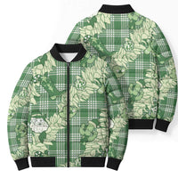 Green Palaka Hawaii Cowboy Christmas Bomber Puffer Jacket Paniolo Mix Maile Lei - Polynesian Pride