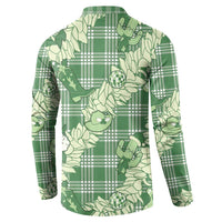 Green Palaka Hawaii Cowboy Christmas Button Sweatshirt Paniolo Mix Maile Lei - Polynesian Pride