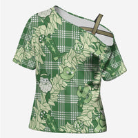 Green Palaka Hawaii Cowboy Christmas Cross Shoulder Shirt Paniolo Mix Maile Lei - Polynesian Pride