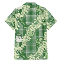 Green Palaka Hawaii Cowboy Christmas Family Matching Off Shoulder Short Dress and Hawaiian Shirt Paniolo Mix Maile Lei - Polynesian Pride