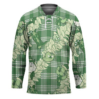 Green Palaka Hawaii Cowboy Christmas Hockey Jersey Paniolo Mix Maile Lei - Polynesian Pride