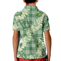 Green Palaka Hawaii Cowboy Christmas Kid Polo Shirt Paniolo Mix Maile Lei - Polynesian Pride