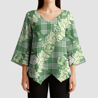 Green Palaka Hawaii Cowboy Christmas Kimono Sleeve Blouse Paniolo Mix Maile Lei - Polynesian Pride