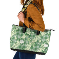 Green Palaka Hawaii Cowboy Christmas Leather Tote Bag Paniolo Mix Maile Lei LT7 Green - Polynesian Pride