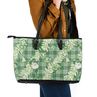 Green Palaka Hawaii Cowboy Christmas Leather Tote Bag Paniolo Mix Maile Lei LT7 - Polynesian Pride