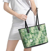 Green Palaka Hawaii Cowboy Christmas Leather Tote Bag Paniolo Mix Maile Lei LT7 - Polynesian Pride