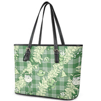 Green Palaka Hawaii Cowboy Christmas Leather Tote Bag Paniolo Mix Maile Lei LT7 - Polynesian Pride