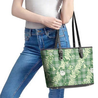 Green Palaka Hawaii Cowboy Christmas Leather Tote Bag Paniolo Mix Maile Lei LT7 - Polynesian Pride
