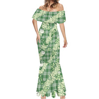 Green Palaka Hawaii Cowboy Christmas Mermaid Dress Paniolo Mix Maile Lei - Polynesian Pride