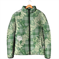 Green Palaka Hawaii Cowboy Christmas Padded Jacket Paniolo Mix Maile Lei - Polynesian Pride