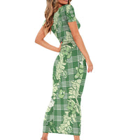 Green Palaka Hawaii Cowboy Christmas Short Sleeve Bodycon Dress Paniolo Mix Maile Lei - Polynesian Pride