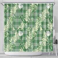 Green Palaka Hawaii Cowboy Christmas Shower Curtain Paniolo Mix Maile Lei - Polynesian Pride