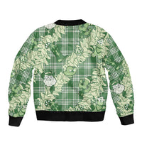 Green Palaka Hawaii Cowboy Christmas Sleeve Zip Bomber Jacket Paniolo Mix Maile Lei - Polynesian Pride