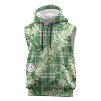 Green Palaka Hawaii Cowboy Christmas Sleeveless Zip Hoodie Paniolo Mix Maile Lei - Polynesian Pride